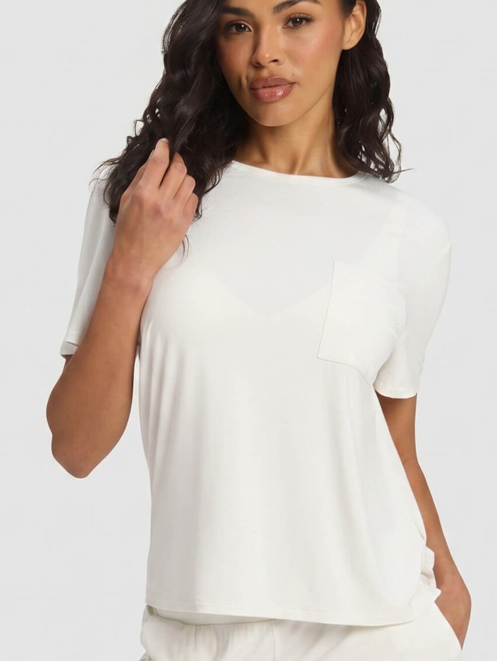 Cozy Earth Women's Bamboo Stretch-Knit Lounge Tee White, Large (C5)